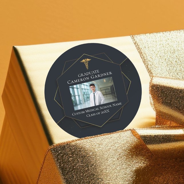Sticker Rond Chic Médicale School Photo Graduation Party (Créateur téléchargé)