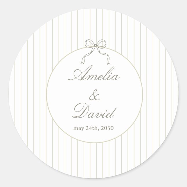 Sticker Rond Chic Minimalist Stripe Green Wedding  (Devant)
