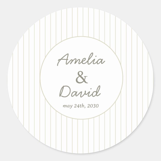 Sticker Rond Chic Minimalist Stripe Green Wedding  (Devant)