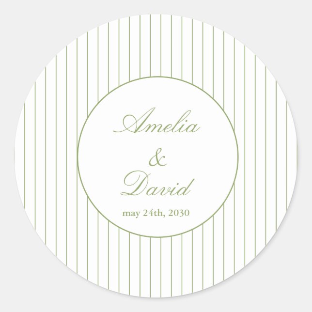 Sticker Rond Chic Minimalist Stripe Green Wedding  (Devant)