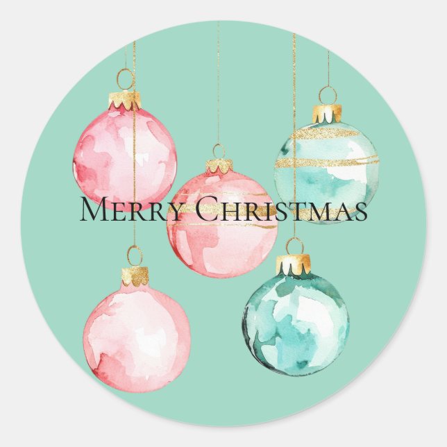 Sticker Rond Chic Mint rose or ornements de Noël (Devant)