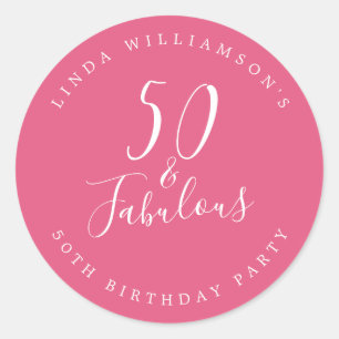 Sticker Rond Chic Moderne 50 Fabuleux Rose Chaud 50e Anniversai