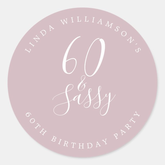 Sticker Rond Chic Moderne 60 Ans Anniversaire Rose Pâle Sassy V (Devant)