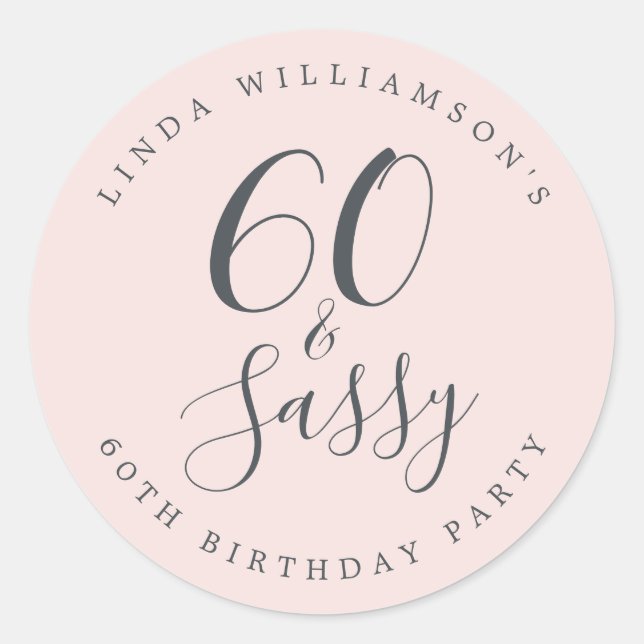 Sticker Rond Chic Moderne 60 Sassy Rose Pâle 60e Anniversaire (Devant)
