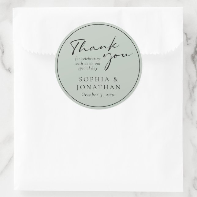 Sticker Rond Chic Moderne Calligraphie Mariage Favoriser Merci (Sac)