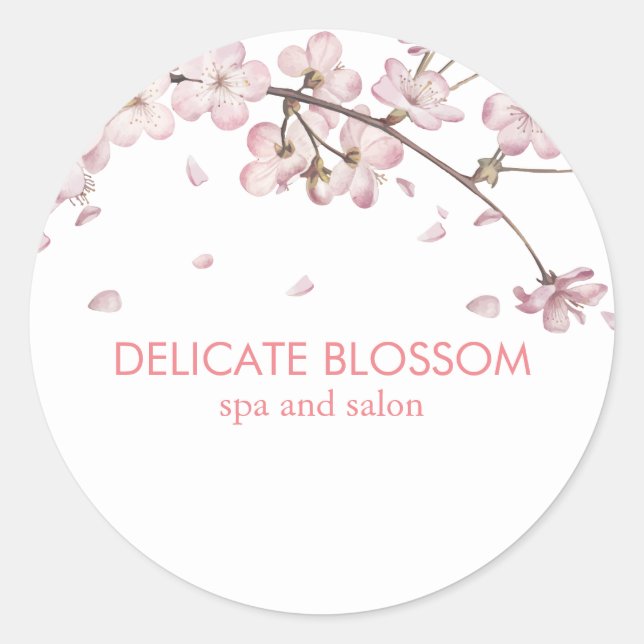 Sticker Rond Chic Moderne Fleur Rose Délicate (Devant)