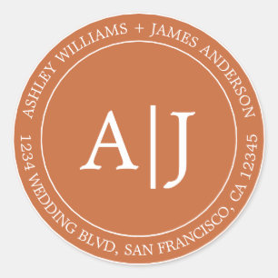 Sticker Rond Chic Monogram Mariage Adresse de retour Burange Or