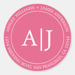 Sticker Rond Chic Monogram Mariage Adresse de retour Hot Pink