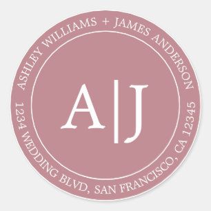 Sticker Rond Chic Monogram Mariage Retour Adresse Dusty Rose