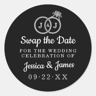 Sticker Rond Chic Monogramme Mariage Anneaux Enregistrer Ou Éch