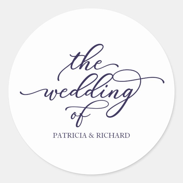 Sticker Rond Chic Navy Blue Calligraphie Le Mariage De (Devant)