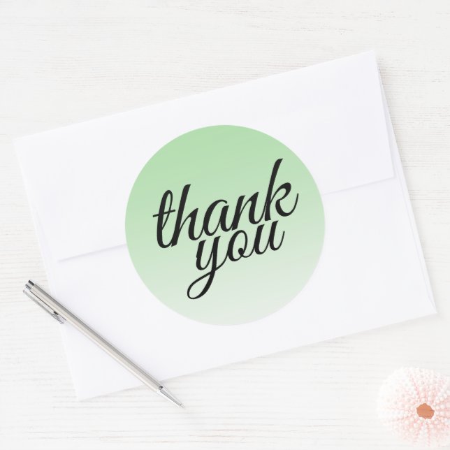 Sticker Rond Chic néo vert menthe ombré merci (Enveloppe)