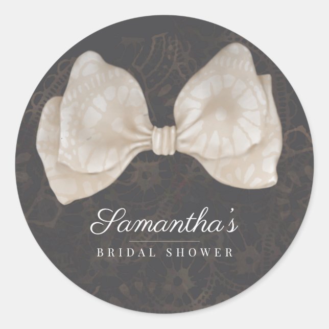 Sticker Rond Chic Nœud de Dentelle Sombre Mariage (Devant)