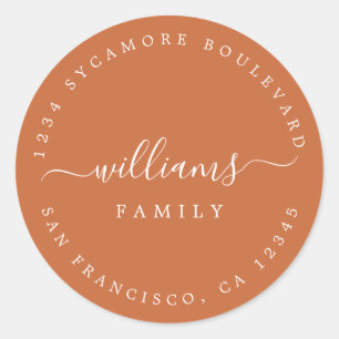 Sticker Rond Chic Nom de famille Burnt Orange Adresse de retour