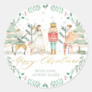 Sticker Rond Chic Nutcracker Ballet Joyeux Noël Or