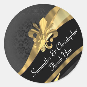 Sticker Rond Chic or et noir mariage damassé phoque