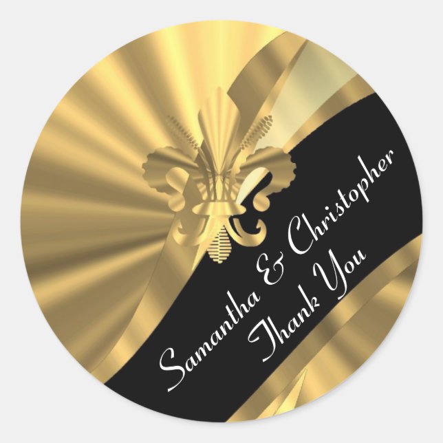 Sticker Rond Chic or et noir mariage sceau (Devant)