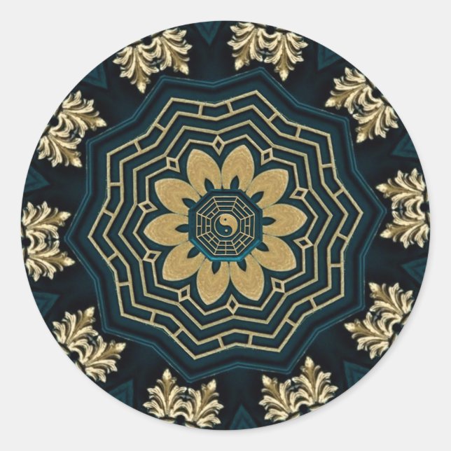 Sticker Rond Chic Or & Vert Style Asiatique (Devant)