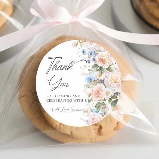 Sticker Rond Chic Pastel Blush Blanc Bleu Fête des mariées Flor (Créateur téléchargé)