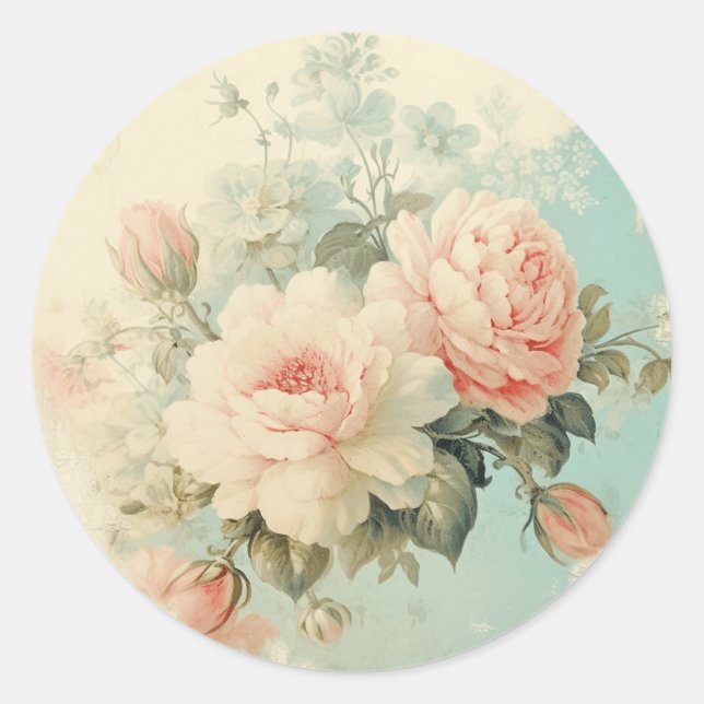 Sticker Rond Chic patiné, rose et bleu Shabby (Devant)