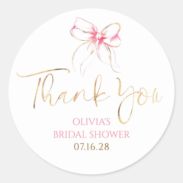 Sticker Rond Chic Pink Bow Favors Bridal Shower Thank You  (Devant)