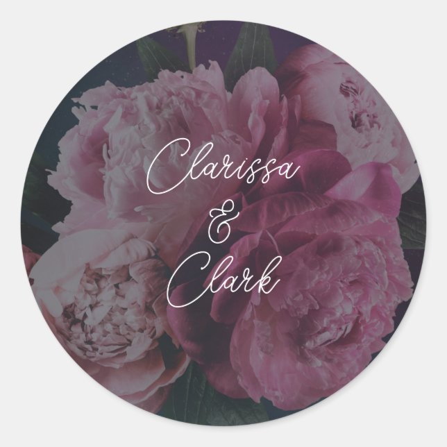 Sticker Rond Chic Pink Couples Noms Enveloppe Mariage (Devant)