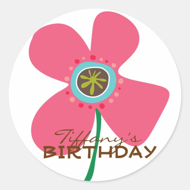 Sticker Rond Chic Pink Daisy Pop Fête d'Anniversaire Fille Fave (Devant)