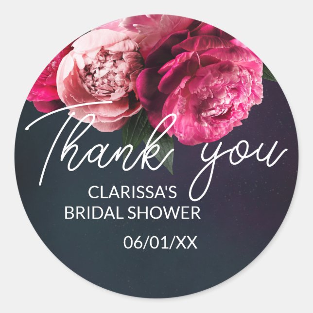 Sticker Rond Chic Pivoine Rose Merci Baby Shower Mariée (Devant)