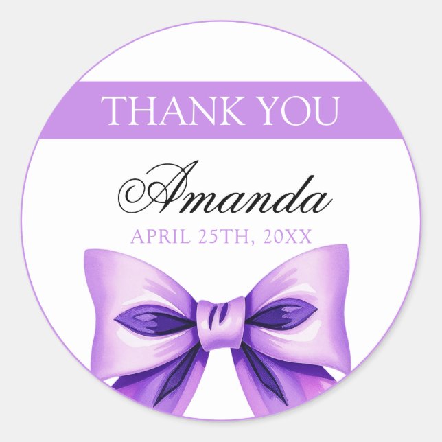 Sticker Rond Chic Purple Bow Coquette Girl Sweet 16 Anniversair (Devant)