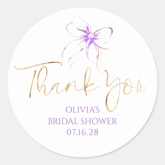Sticker Rond Chic Purple Bow Favors Bridal Shower Thank You  (Devant)