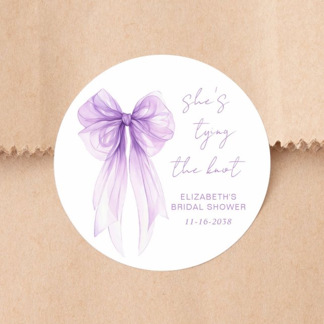 Sticker Rond Chic Purple Bow Watercolor Bridal Shower (Chic Purple Bow Watercolor Bridal Shower Classic Round Sticker)