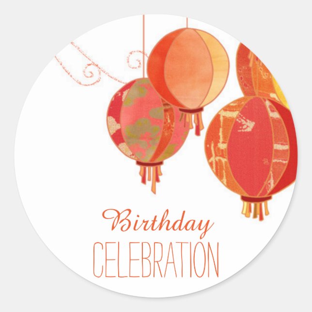 Sticker Rond Chic Red Lanterns Anniversaire Fête Favoriser Stic (Devant)