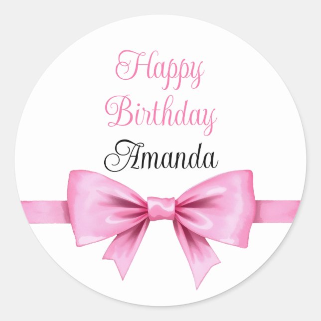 Sticker Rond Chic rose Aquarelle Bow Sweet 16 Anniversaire (Devant)