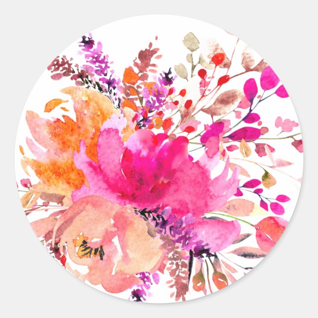 Sticker Rond Chic rose blanc Aquarelle Florale Élégant Mariage (Devant)