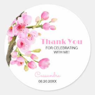 Sticker Rond Chic rose cerise fleurs Sakura Merci floral