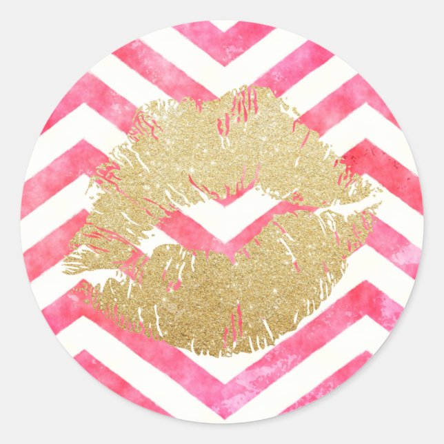 Sticker Rond Chic rose Chevron Gold Lips Saint Valentin (Devant)