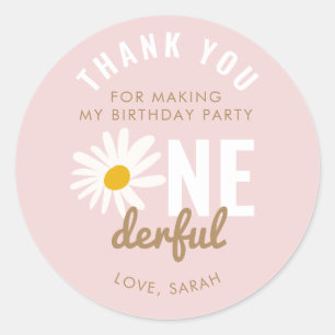 Sticker Rond Chic rose Fleur de marguerite ONEderful Anniversai