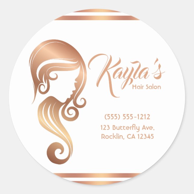 Sticker Rond Chic Rose Gold Beauty Girl Coiffeur & maquillage S (Devant)