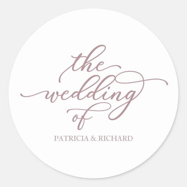 Sticker Rond Chic Rose Gold Calligraphie Le Mariage De (Devant)