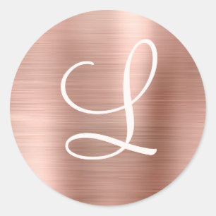Sticker Rond Chic Rose or brossé métal rose Monogramme