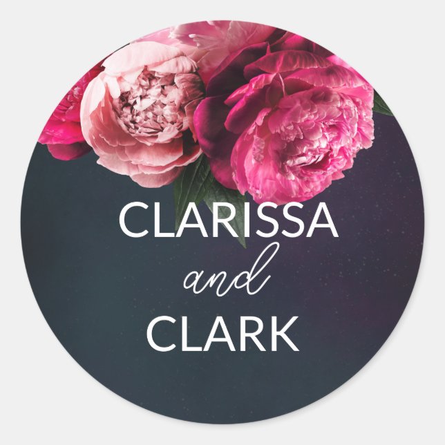 Sticker Rond Chic rose Peony Couple Noms Mariage Enveloppe Scea (Devant)