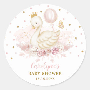 Sticker Rond Chic rose Swan Princesse Balloon Baby Girl