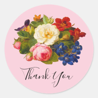 Sticker Rond Chic Roses Blanches Rouge Orange Bleu Papillon Flo