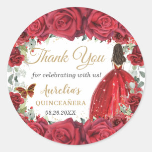 Sticker Rond Chic Roses Rouges Papillons Floraux Princesse Favo