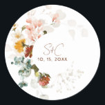 Sticker Rond Chic Rustic Boho Fleur sauvage Floral Garden Maria<br><div class="desc">Réunissez vos invités dans un style rustique moderne avec ce magnifique design boho fleur sauvage fleuri de jardin de mariage autocollant design. Le thème idéal pour l'été,  l'automne et l'automne. Customisez-le facilement avec vos détails pour en faire votre propre.</div>