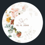 Sticker Rond Chic Rustic Boho Fleur sauvage Floral Garden Maria<br><div class="desc">Réunissez vos invités dans un style rustique moderne avec ce magnifique design boho fleur sauvage fleuri de jardin de mariage autocollant design. Le thème idéal pour l'été,  l'automne et l'automne. Customisez-le facilement avec vos détails pour en faire votre propre.</div>