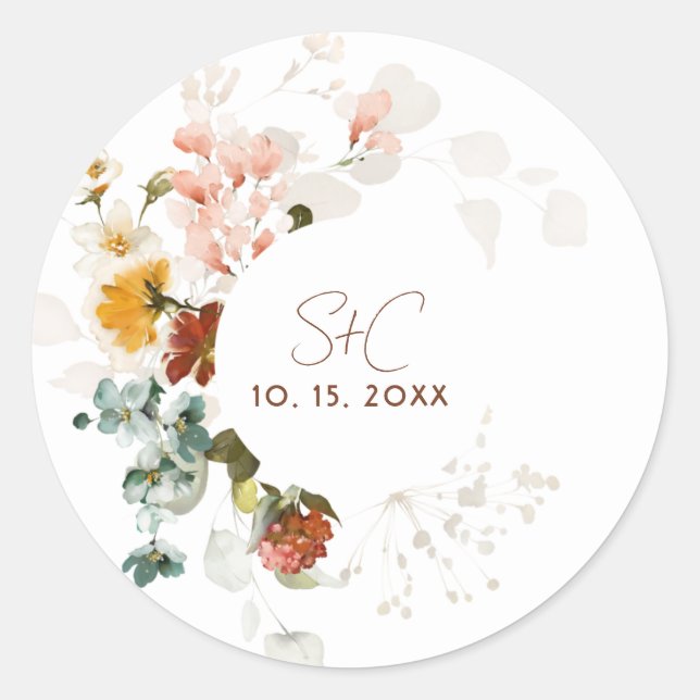 Sticker Rond Chic Rustic Boho Fleur sauvage Floral Garden Maria (Devant)