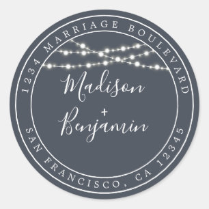 Sticker Rond Chic Rustic Light Mariage Bleu foncé Adresse de re