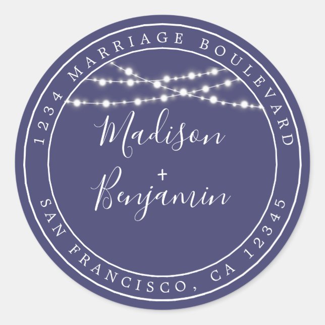 Sticker Rond Chic Rustic Light Navy Blue Mariage Adresse de ret (Devant)