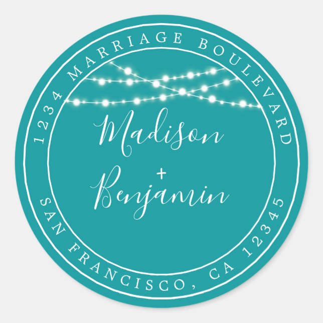 Sticker Rond Chic Rustic Lights Green Mariage Adresse de retour (Devant)